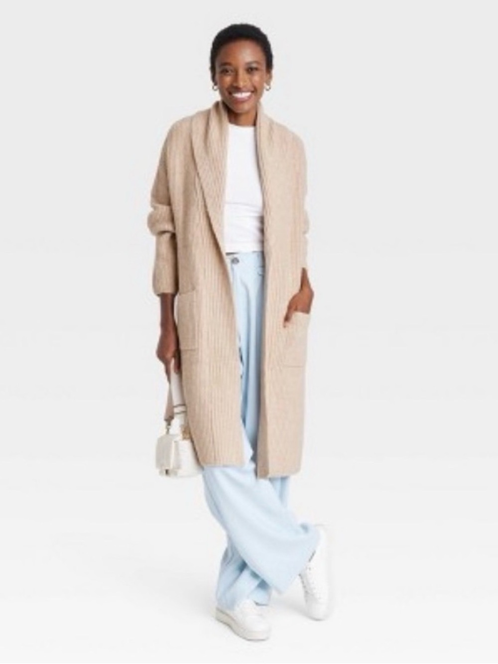 A New Day Open Front Cardigan Shawl Collar Patch Pockets Layering Cardigan XS/S